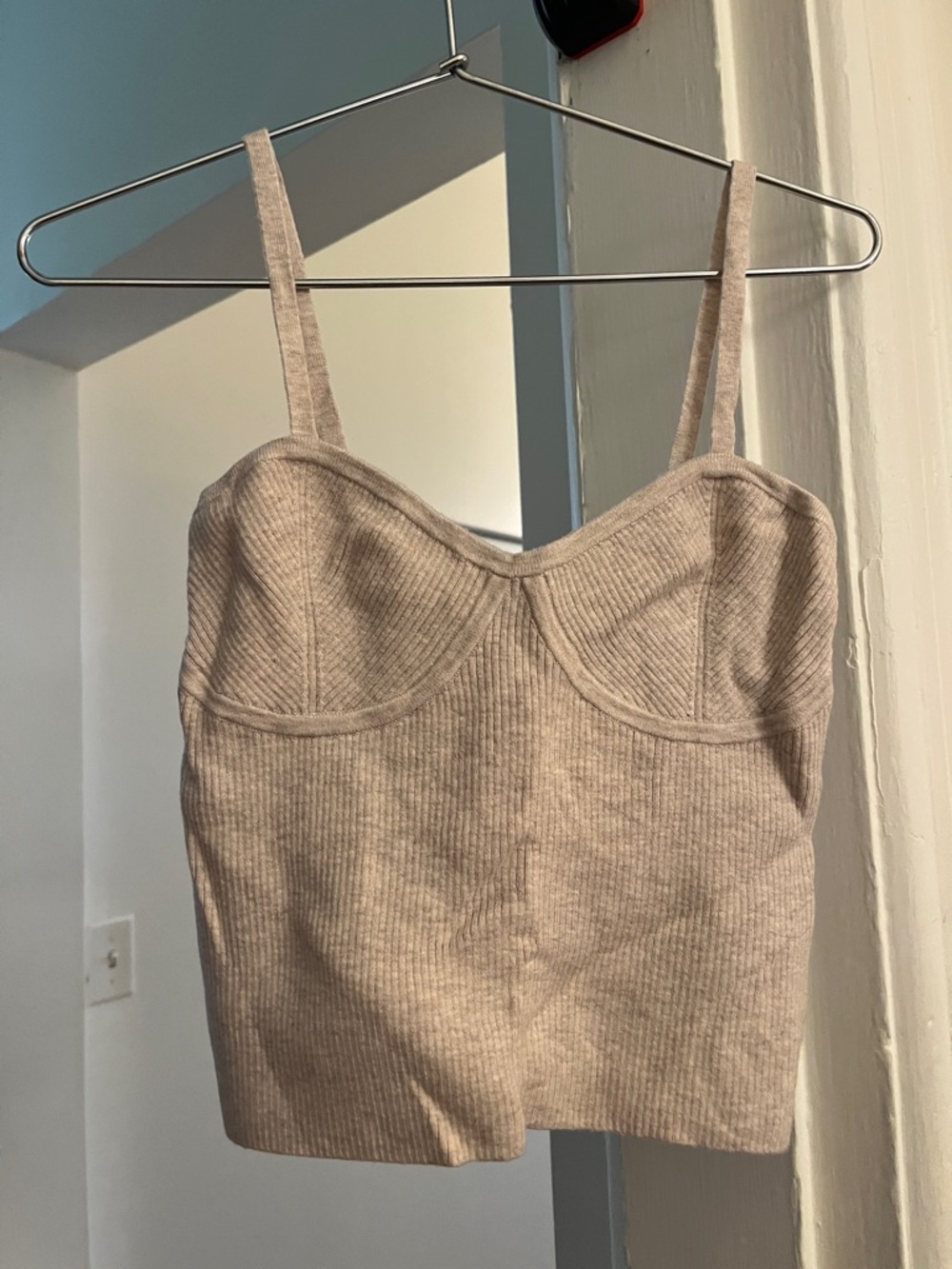 Madewell Ribbed Knit Bustier Crop Top - Taupe